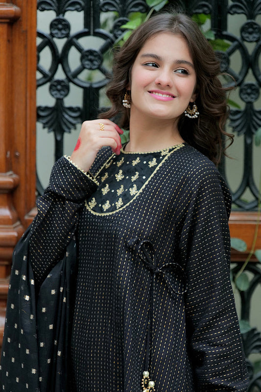 Picture of Senorita - GBD-02623 | Black & Gold | Casual Plus 3 Piece Suit  | Cotton Dobby Jacquard - Available at Raja Sahib