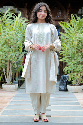 GBD-02627 | Off White & Multicolor | Casual Plus 3 Piece Suit | Cotton Dobby Jacquard