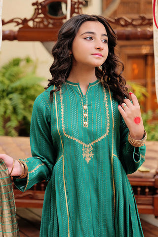 GBD-02629 | Turquoise Green & Golden | Casual Plus 3 Piece Suit  | Cotton Dobby Jacquard