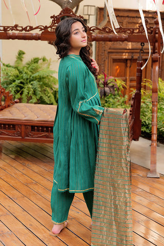 GBD-02629 | Turquoise Green & Golden | Casual Plus 3 Piece Suit  | Cotton Dobby Jacquard