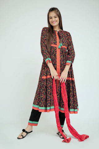 Picture of Senorita - GBD-02648 | Black & Multicolor | Casual Plus 3 Piece Suit  | Cotton Lawn Printed - Available at Raja Sahib