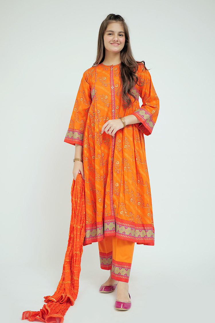 Picture of Senorita - GBD-02649 | Orange & Gold | Casual Plus 3 Piece Suit  | Cotton Lawn Printed - Available at Raja Sahib