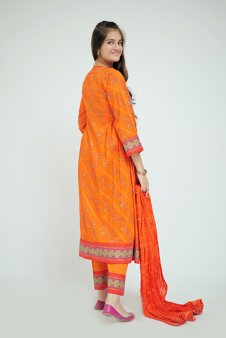 Picture of Senorita - GBD-02649 | Orange & Gold | Casual Plus 3 Piece Suit  | Cotton Lawn Printed - Available at Raja Sahib