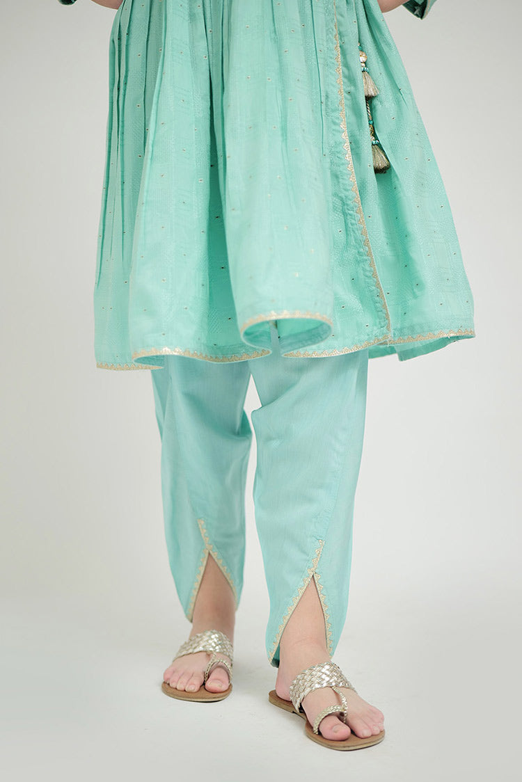 Picture of Senorita - GBD-02666 | Sea Green & Gold | Casual Plus 3 Piece Suit  | Viscose Jacquard Flament - Available at Raja Sahib