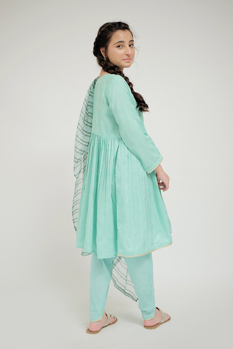 Picture of Senorita - GBD-02666 | Sea Green & Gold | Casual Plus 3 Piece Suit  | Viscose Jacquard Flament - Available at Raja Sahib