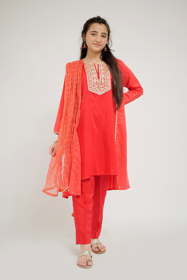 Picture of Senorita - GBD-02680 | Red & Gold | Casual Plus 3 Piece Suit  | Viscose Jacquard Filament - Available at Raja Sahib