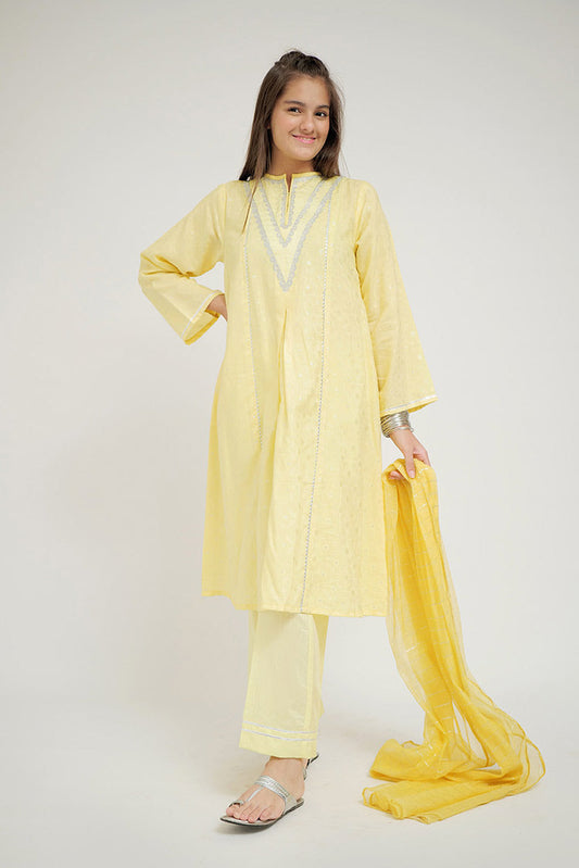 Picture of Senorita - GBD-02703 | Yellow & Silver | Casual Plus 3 Piece Suit  | Viscose Jacquard Filament - Available at Raja Sahib