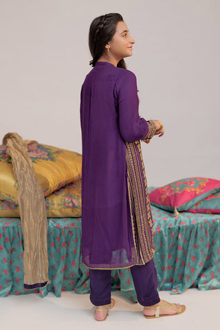 Picture of Senorita - GDD-02376 | Purple & Golden | Formal 3 Piece Suit | Viscose Chiffon - Available at Raja Sahib