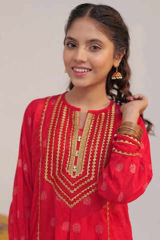 Picture of Senorita - GDD-02429 | Red & Gold | Formal 3 Piece Suit | Banarsi Jacquard - Available at Raja Sahib