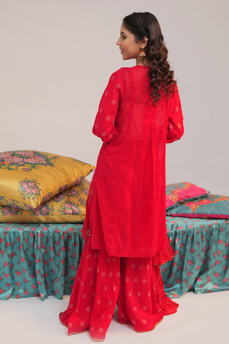 Picture of Senorita - GDD-02429 | Red & Gold | Formal 3 Piece Suit | Banarsi Jacquard - Available at Raja Sahib