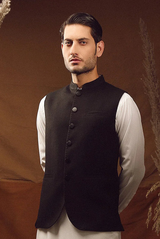 Picture of Istor - Waistcoat - Wool Blend - Black - IST-57 - Available at Raja Sahib