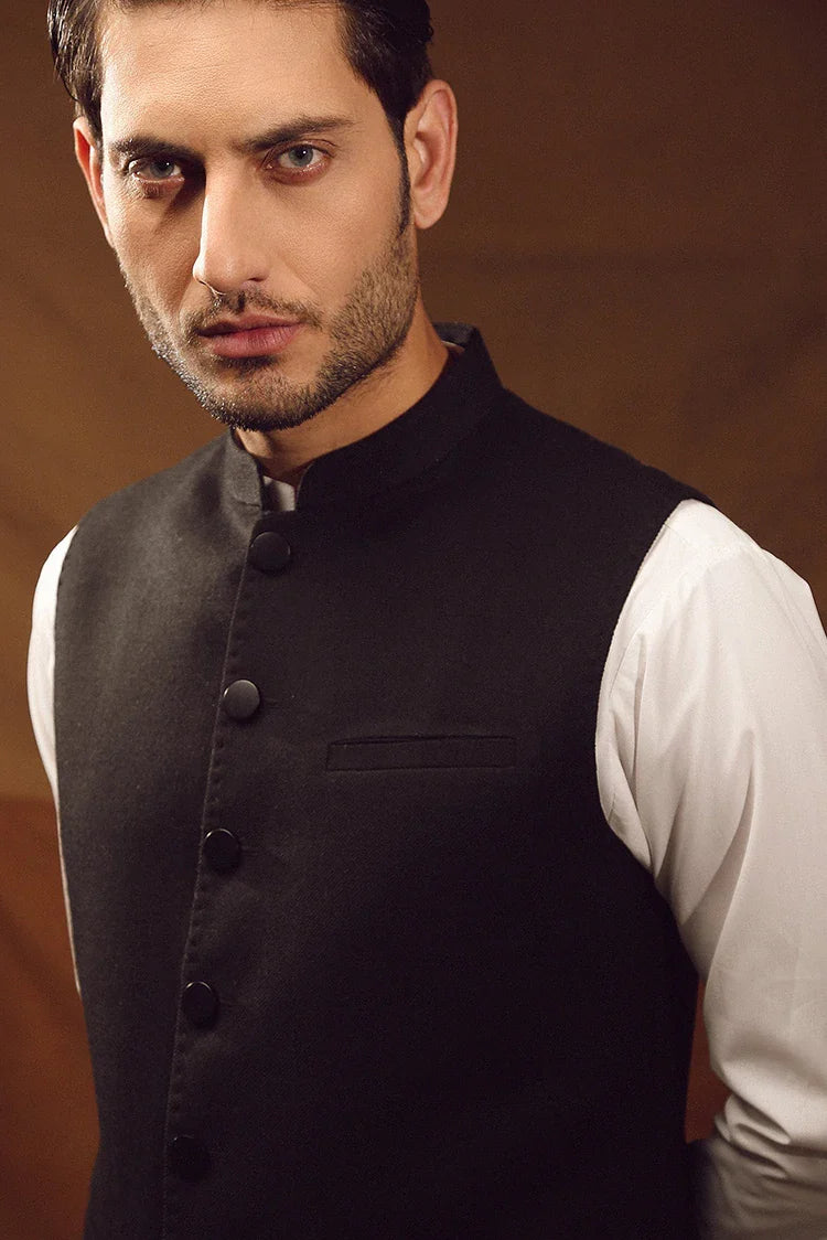 Picture of Istor - Waistcoat - Wool Blend - Black - IST-57 - Available at Raja Sahib