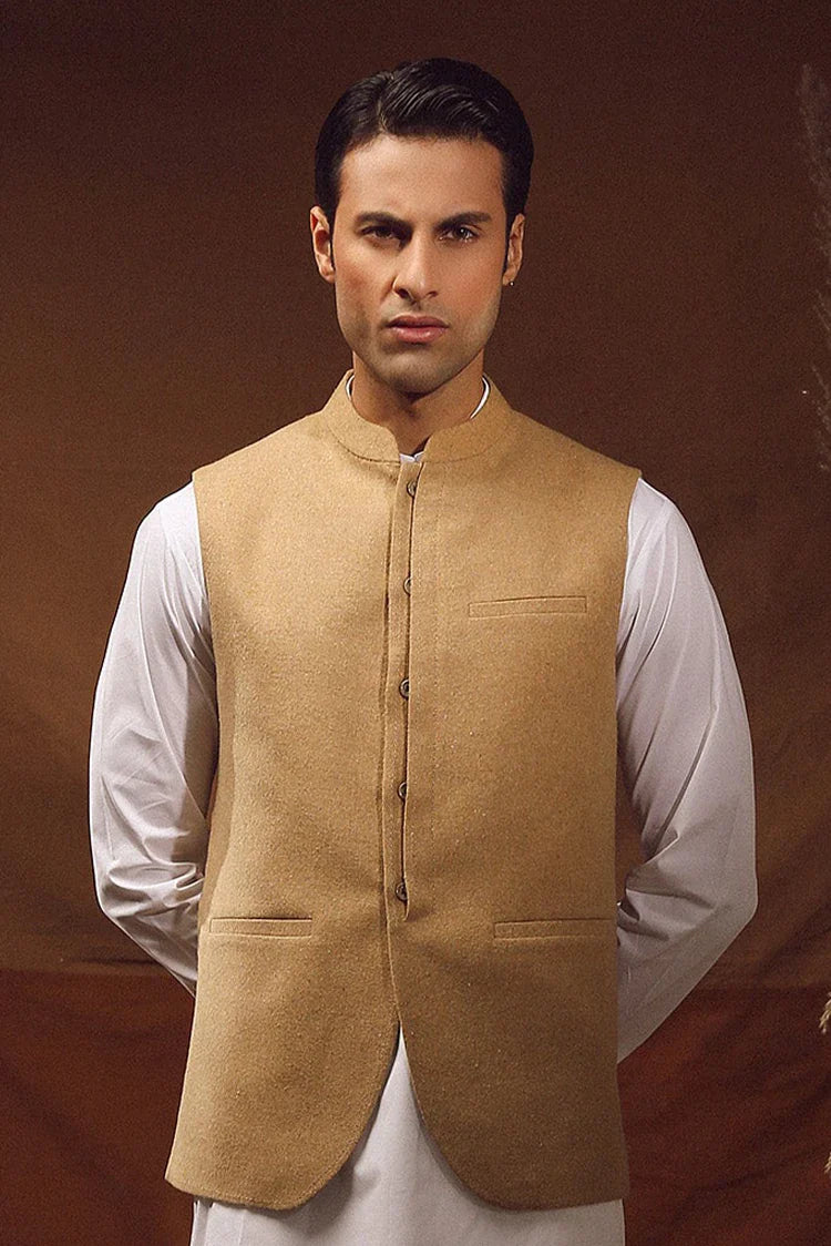 Picture of Istor - Waistcoat - Tweed - Light Khaki - IST-59 - Available at Raja Sahib