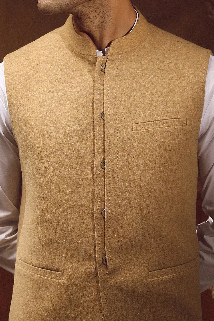 Picture of Istor - Waistcoat - Tweed - Light Khaki - IST-59 - Available at Raja Sahib