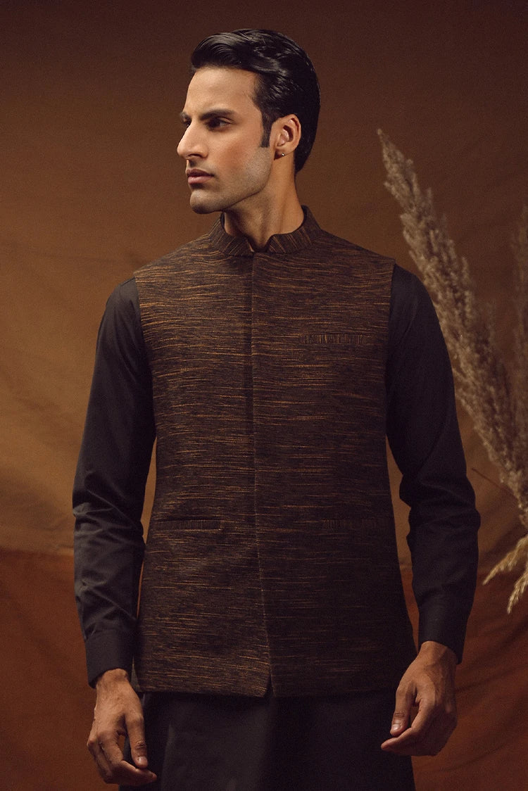 Picture of Istor - Waistcoat - Khaddar - Brown - IST-65 - Available at Raja Sahib