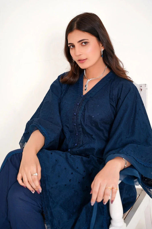 Picture of Emeralds - Embroidered Lawn Festive Pret - Indigo Blue - Available at Raja Sahib