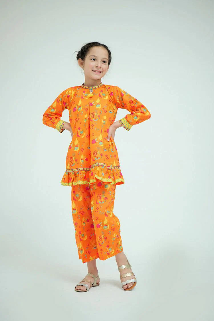 Picture of Senorita - KAC-02577 - Orange & Multicolor - Casual 2 Piece Suit - Cotton Lawn Printed - Available at Raja Sahib