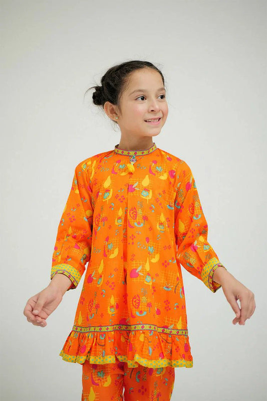 Picture of Senorita - KAC-02577 - Orange & Multicolor - Casual 2 Piece Suit - Cotton Lawn Printed - Available at Raja Sahib