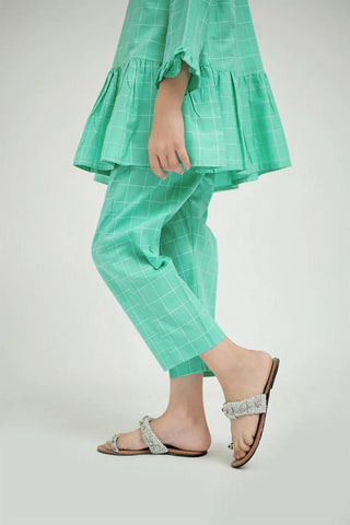 Picture of Senorita - KAC-02641 - Sea Green - Casual 2 Piece Suit - Cotton Self Dobby Check - Available at Raja Sahib