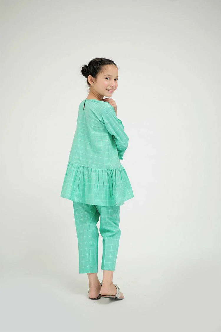 Picture of Senorita - KAC-02641 - Sea Green - Casual 2 Piece Suit - Cotton Self Dobby Check - Available at Raja Sahib