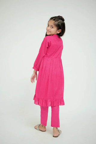 Picture of Senorita - KAC-02642 - Shocking Pink - Casual 2 Piece Suit - Cotton Self Dobby Check - Available at Raja Sahib