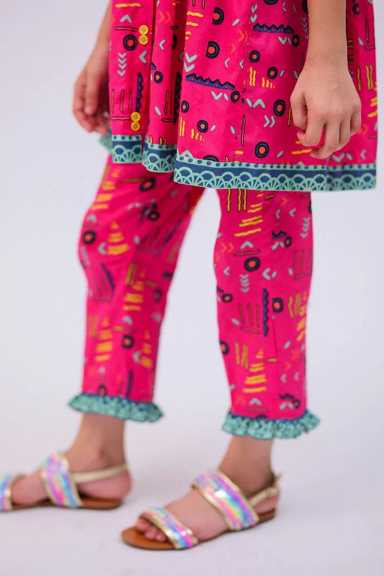 Picture of Senorita - KAC-02721 - Shocking Pink & Multicolor - Casual 2 Piece Suit - Cotton Lawn Printed - Available at Raja Sahib