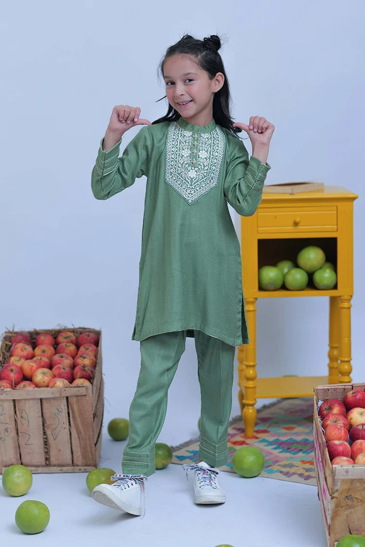 Picture of KAC-02773 | Green & Gold | Casual 2 Piece Suit | Acrylic Fabric - Available at Raja Sahib