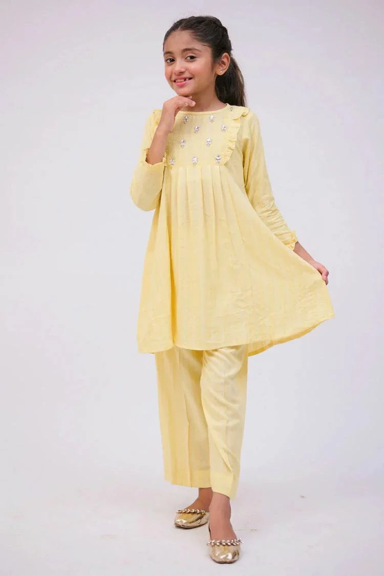 Picture of Senorita - KAC-02781 - Light Yellow - Casual 2 Piece Suit - Viscose Fabric Jacquard - Available at Raja Sahib