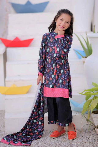 Picture of KAD-02480 | Black & Multicolor | Casual 3 Piece Suit | Marina Fabric Printed - Available at Raja Sahib