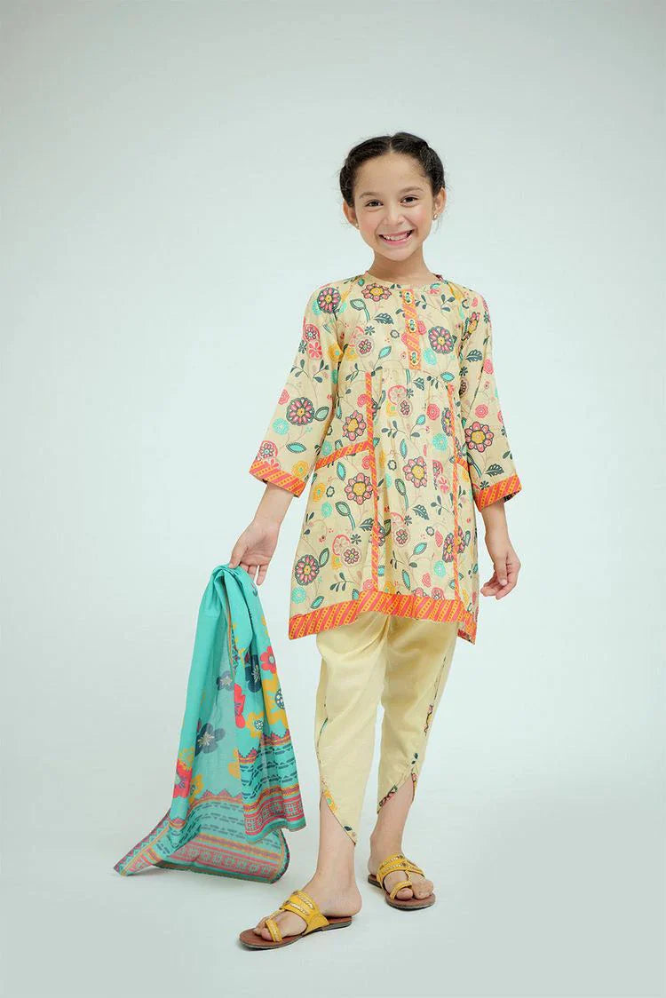 Picture of Senorita - KAD-02575 - Fawn & Multicolor - Casual 3 Piece Suit - Cotton Lawn Printed - Available at Raja Sahib