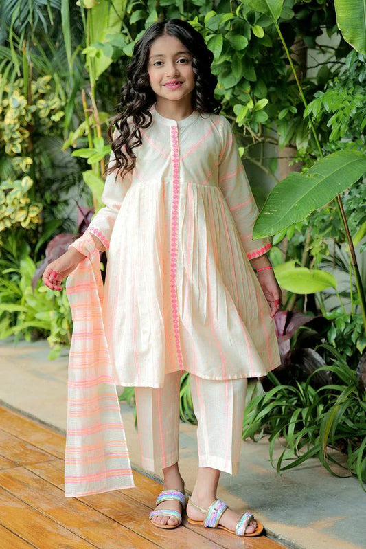 Picture of Senorita - KAD-02581 - Beige & Neon - Casual Plus 3 Piece Suit - Cotton Jaccard Neon Shade - Available at Raja Sahib