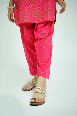 Picture of Senorita - KAD-02633 - Shocking Pink & Gold - Casual 3 Piece Suit - Cotton Plain Cambric - Available at Raja Sahib