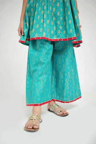 Picture of Senorita - KAD-02634 - Turquoise Green & Golden - Casual 3 Piece Suit - Cotton Plain Cambric - Available at Raja Sahib