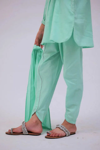 Picture of Senorita - KAD-02733 - Sea Green - Casual 3 Piece Suit - Cotton Self Dobby - Available at Raja Sahib