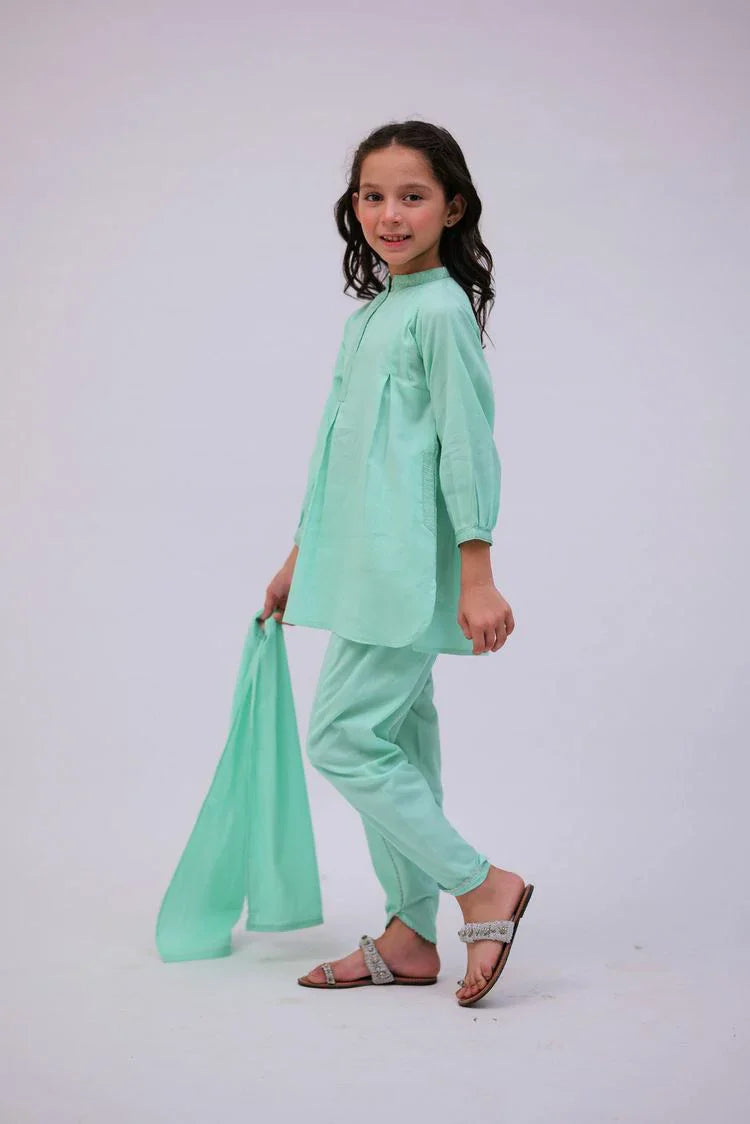 Picture of Senorita - KAD-02733 - Sea Green - Casual 3 Piece Suit - Cotton Self Dobby - Available at Raja Sahib