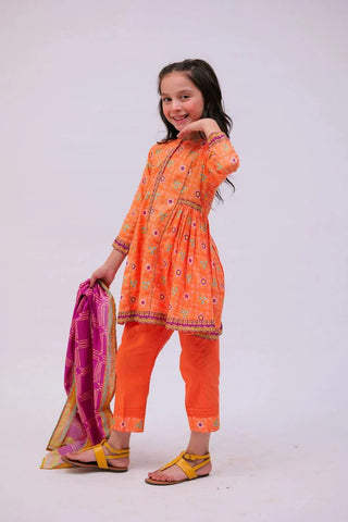 Picture of Senorita - KAD-02747 - Orange & Multicolor - Casual 3 Piece Suit - Cotton Lawn Printed - Available at Raja Sahib