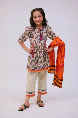 Picture of Senorita - KAD-02785 - Fawn & Multicolor - Casual 3 Piece Suit - Cotton Lawn Printed - Available at Raja Sahib