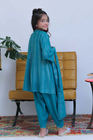 Picture of KAD-02829 | Turquoise Green & Silver | Casual 3 Piece Suit | Karandi Fabric Dobby Jacquard - Available at Raja Sahib