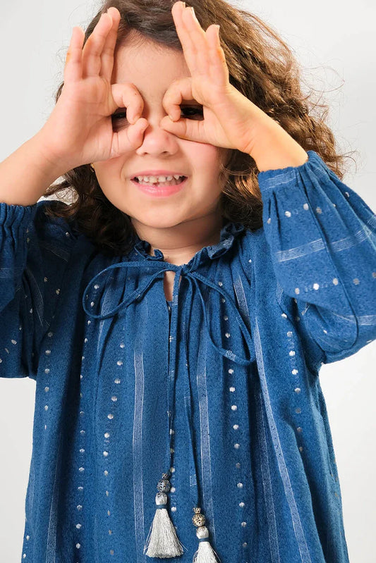 Picture of Kids winter clothes | Blue & Silver | Casual 3 Piece Suit | Cotton Karandi Dobby | KAD-03216 - Available at Raja Sahib