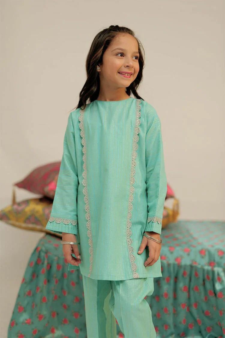 Picture of Senorita - KBC-02618 - Sea Green & Multicolor - Casual 3 Piece Suit - Cotton Dobby Jacquard - Available at Raja Sahib