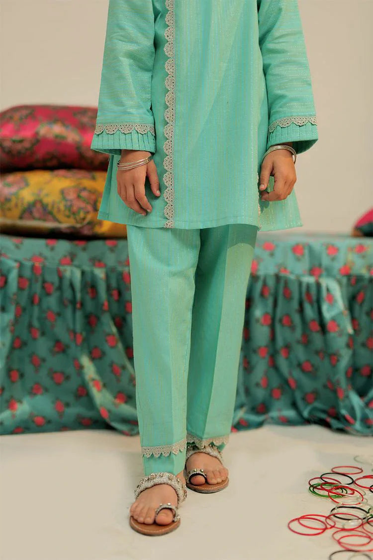 Picture of Senorita - KBC-02618 - Sea Green & Multicolor - Casual 3 Piece Suit - Cotton Dobby Jacquard - Available at Raja Sahib