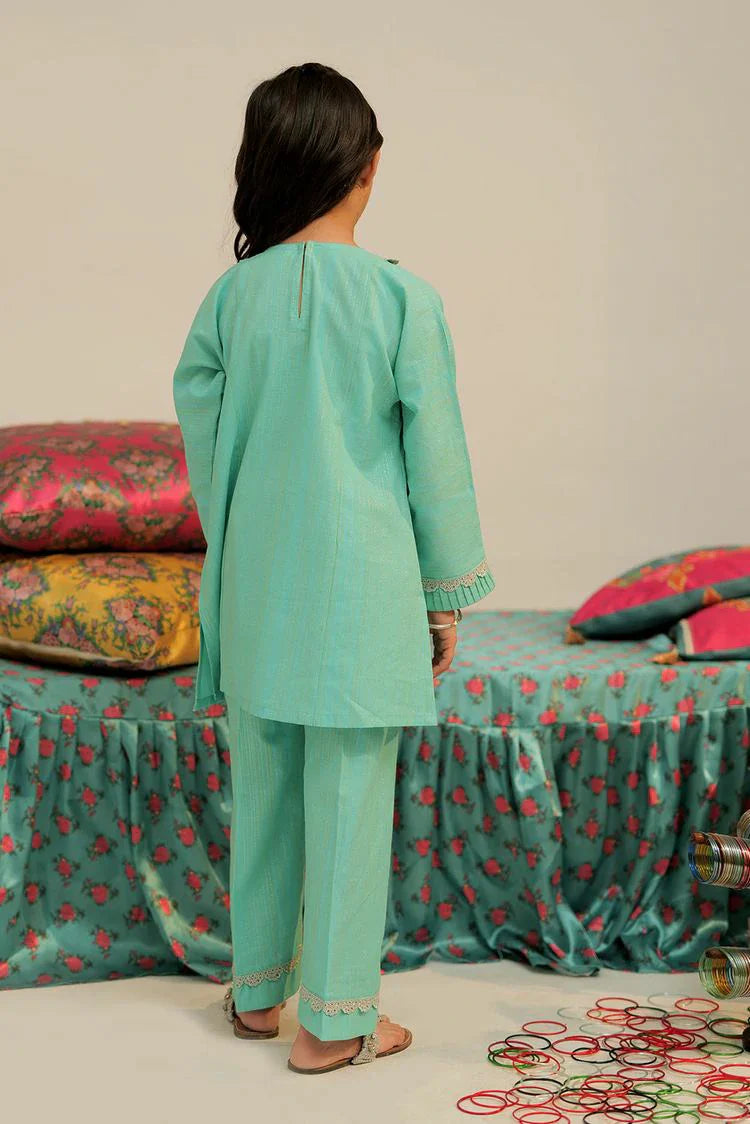 Picture of Senorita - KBC-02618 - Sea Green & Multicolor - Casual 3 Piece Suit - Cotton Dobby Jacquard - Available at Raja Sahib