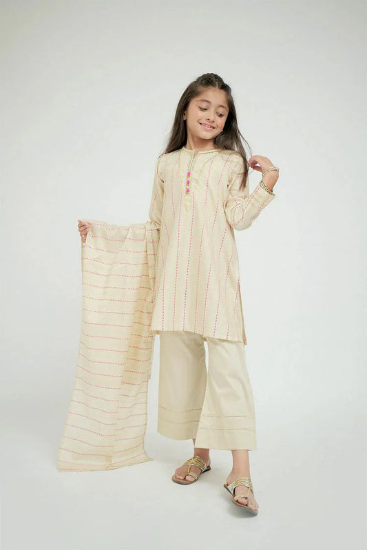 Picture of Senorita - KBD-02644 - Fawn & Shocking Pink - Casual Plus 3 Piece Suit - Cotton Dobby Jacquard - Available at Raja Sahib