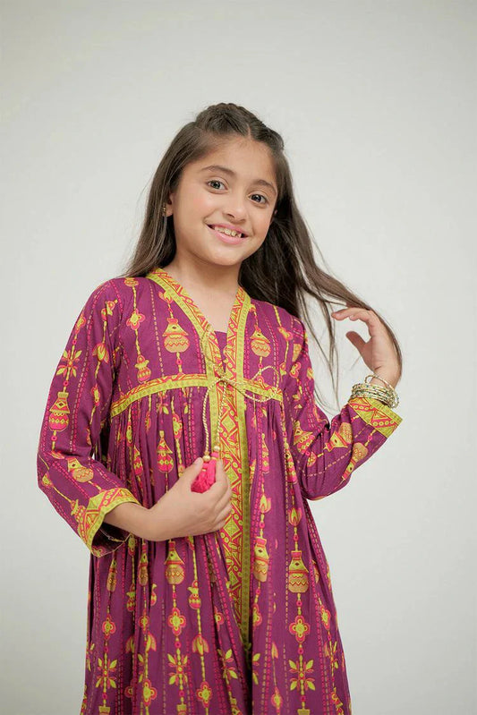 Picture of Senorita - KBD-02674 - Magenta & Gold - Casual Plus 3 Piece Suit - Cotton Gold Print Lawn - Available at Raja Sahib