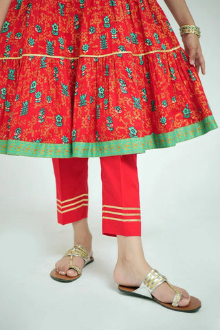 Picture of Senorita - KBD-02706 - Red & Multicolor - Casual Plus 3 Piece Suit - Cotton Gold Print Lawn - Available at Raja Sahib