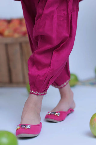 Picture of KBD-02821 | Shocking Pink & Gold | Casual Plus 3 Piece Suit | Viscose Self Dobby - Available at Raja Sahib