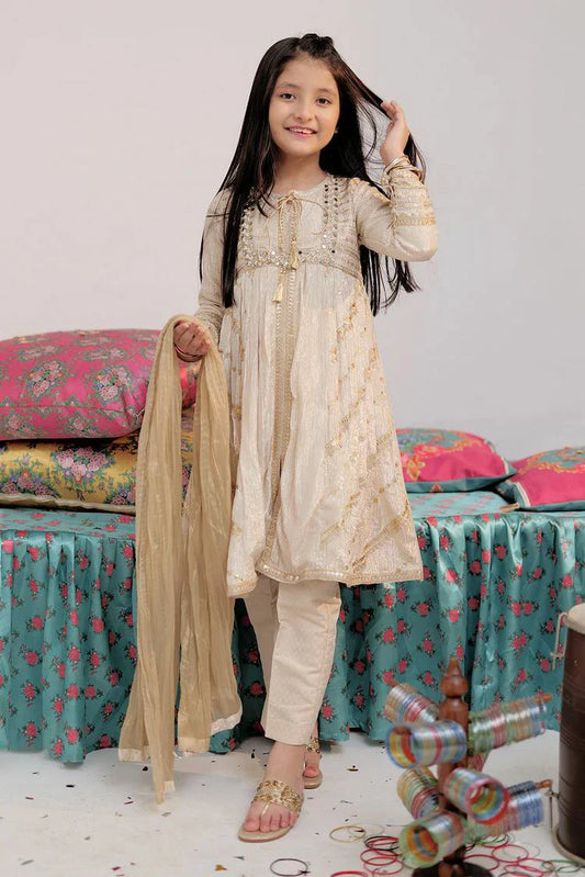 Picture of Senorita - KDD-02541 - Fawn & Multicolor - Formal 3 Piece Suit - Crinkle Gorged Shimmer - Available at Raja Sahib