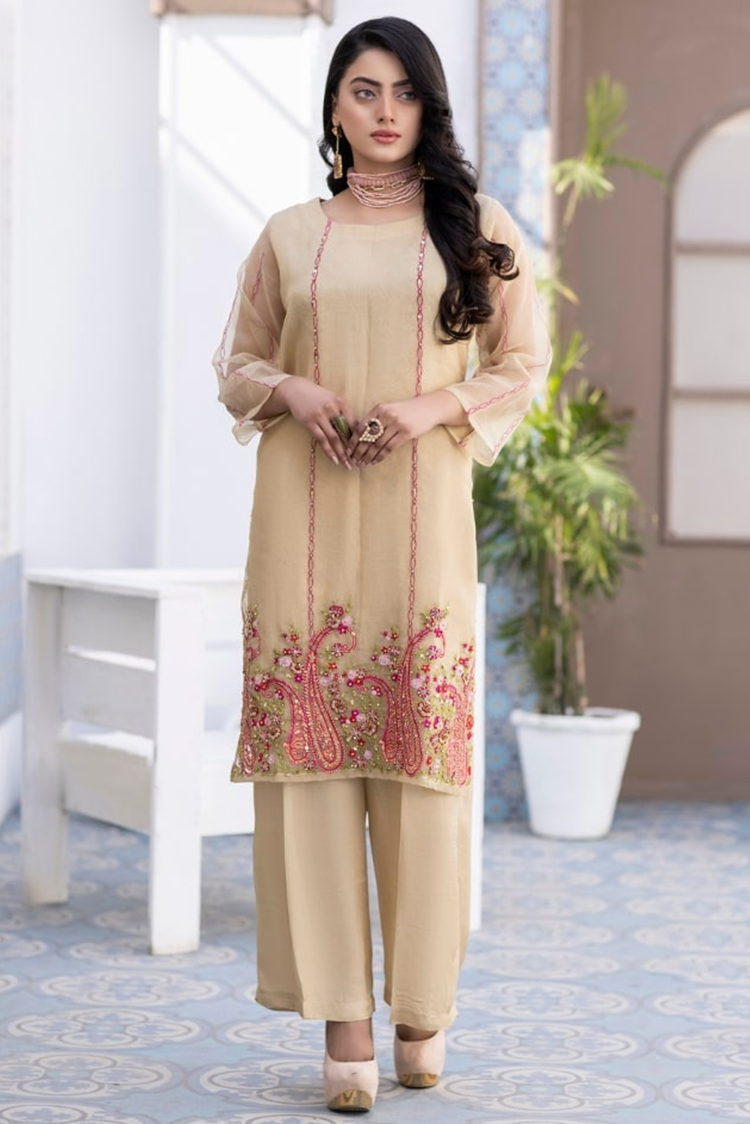 Picture of Ketifa - Organza 2 Pc Ready To Wear Collection - Pastle Shine - Available at Raja Sahib