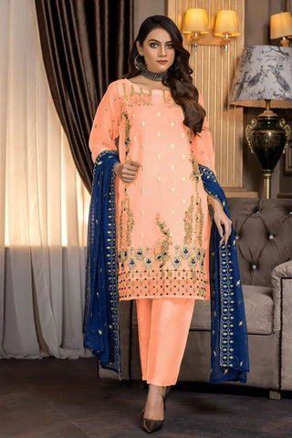 Ketifa - 3 PC Luxury Unstitched Collection - Trendy Peach