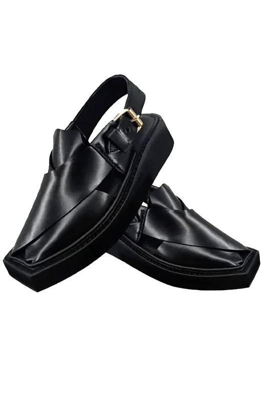 Picture of Khan's Wear - Kaptaan Chappal - Black - Available at Raja Sahib